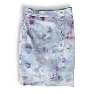 Anthropologie tie dye denim blue purple midi skirt size  4